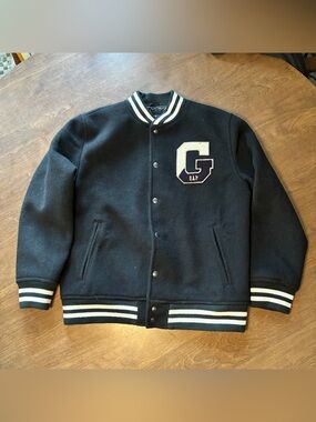 GAP Black Varsity Letterman Jacket with White Trim XL 12-13